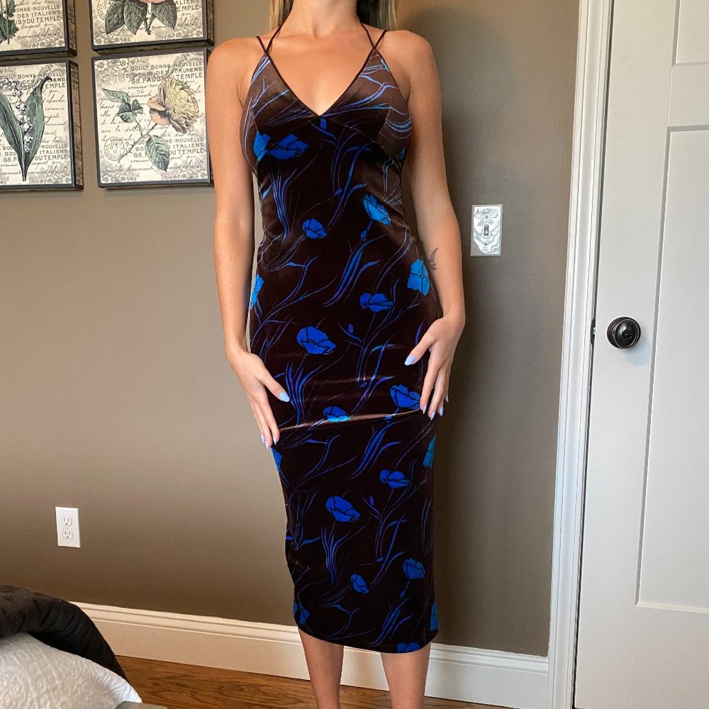 Ecote Velvet Midi Bodycon Dress XS